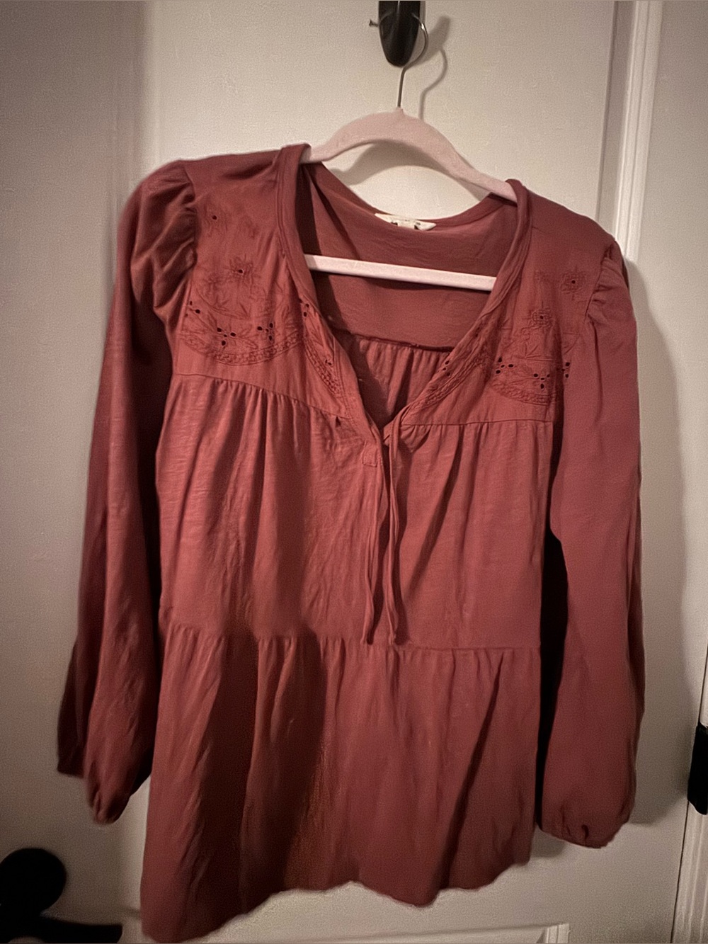 Lucky Brand Dusty Rose Peasant Tunic Blouse